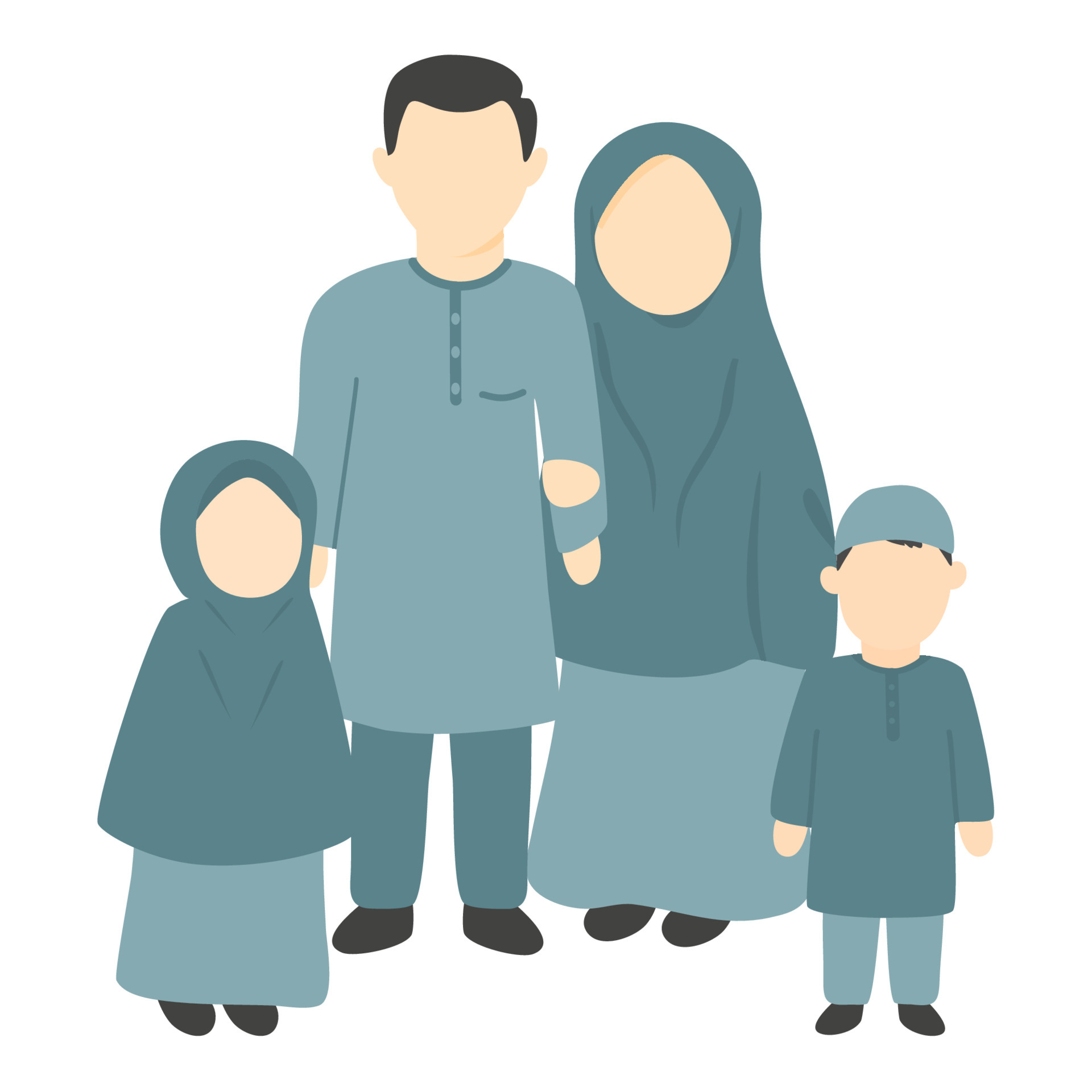 happy-muslim-family-with-their-two-children-vector